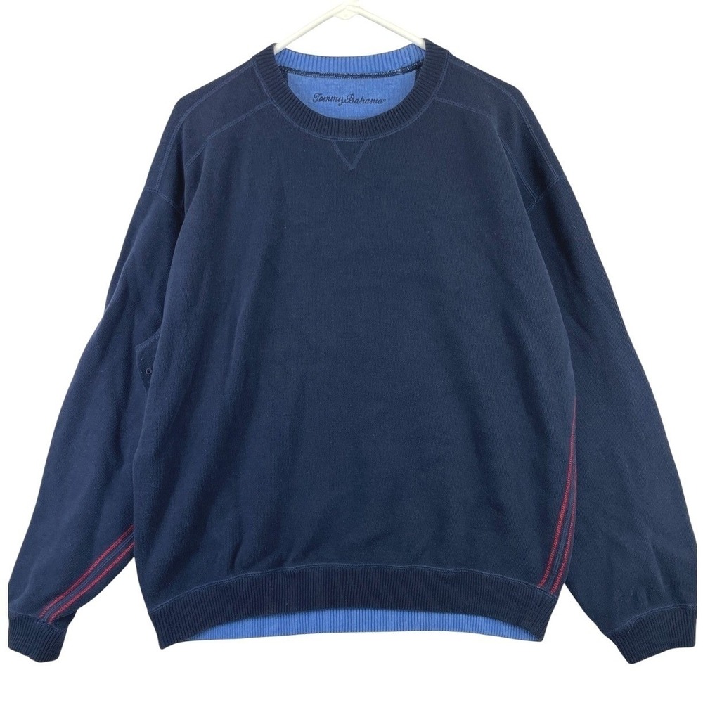 Tommy Bahama Reversible Sweatshirt Mens XL Blue Pullover Crewneck Knit Cozy Warm